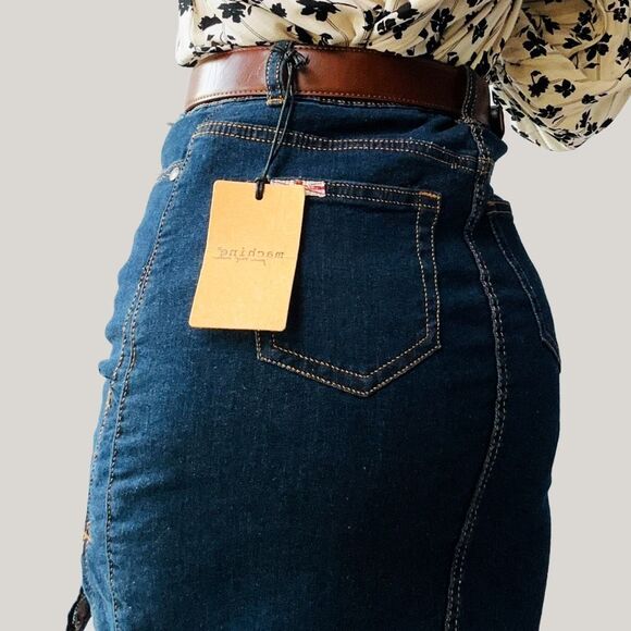 Machine Nouvelle Made in Italy High Waist Denim Mini Skirt Size Small NWT - Picture 3 of 7
